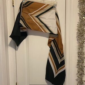 Geometric Patterned Scarf in Black, Brown, and Cream